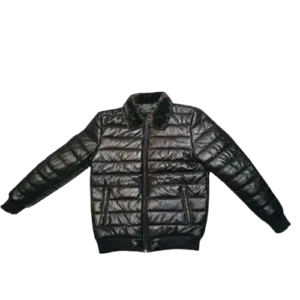 100%PURE LAMBSKIN MEN PUFFER LEATHER JACKET BROWN LIGHTWEIGHT