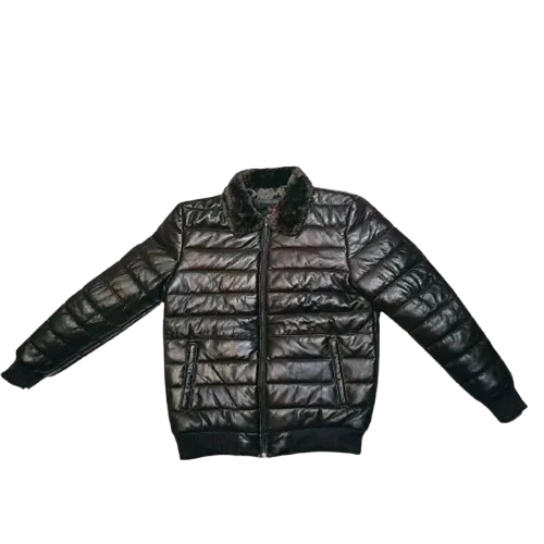 100%PURE LAMBSKIN MEN PUFFER LEATHER JACKET BROWN LIGHTWEIGHT